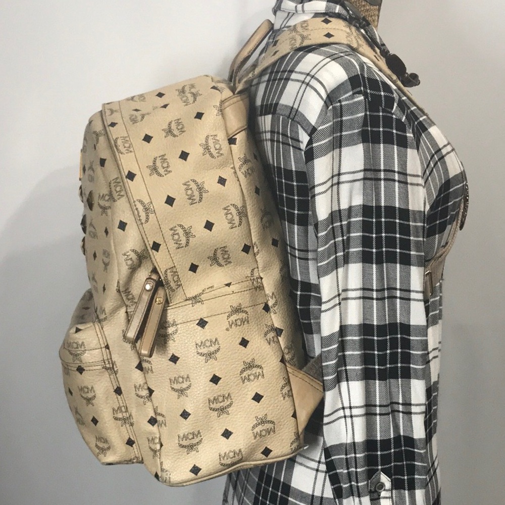 Authentic MCM Large Visetos Beige Unisex Backpack
